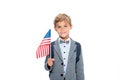 Happy schoolboy with usa flag Royalty Free Stock Photo