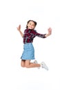 happy schoolchild jumping isolated Royalty Free Stock Photo