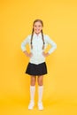 Happy schoolgirl. Schoolgirl happy smiling pupil long hair. Beginning of academic year. Educational activity