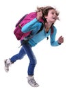 Happy schoolgirl or traveler exercising and jumping Royalty Free Stock Photo