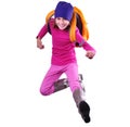 Happy schoolgirl or traveler exercising, running and jumping Royalty Free Stock Photo