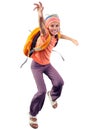 Happy schoolgirl or traveler exercising, running and jumping Royalty Free Stock Photo
