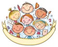 Happy schoolkids with a copy space, cartoon illustration