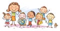 Happy schoolkids with their teacher, school or kindergarten clipart Royalty Free Stock Photo