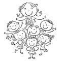 Happy schoolkids with their teacher, school or kindergarten illustration Royalty Free Stock Photo