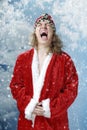 Happy screaming Santa and snowfall