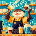 Happy Seagull Barista - Fun and Adorable Coffee Shop Concept Illustration