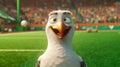Happy Seagull Mascot Supporting Soccer Team