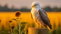 Happy Seagull Poses On Farm Fence Post With Lush Cornfield Background