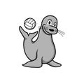 Happy Seal Playing Ball Illustration Design