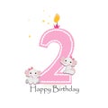 Happy second birthday with baby girl elephants baby greeting card Royalty Free Stock Photo