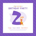 Happy Second Birthday Invitation Card Template, Birthday Anniversary Number with Cute Bunny Superhero Animal Cartoon