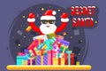 Happy secret santa claus shopping pile goods christmas gifts boxes flat design character vector illustration Royalty Free Stock Photo