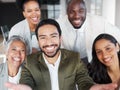 Happy, selfie and portrait of business people in the office having fun while in a meeting. Happiness, diversity and Royalty Free Stock Photo