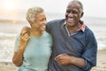 Happy Senior African American Couple on the Beach Royalty Free Stock Photo