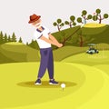 Happy Senior Bearded Man in Uniform Playing Golf