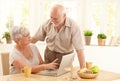 Happy senior couple with computer at home Royalty Free Stock Photo