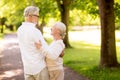 Happy senior couple dancing at summer park Royalty Free Stock Photo