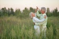 Happy senior couple dancing in summer park Royalty Free Stock Photo