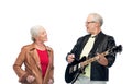 Happy senior couple with electric guitar Royalty Free Stock Photo