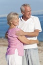 Happy Senior Couple Embracing on Beach Royalty Free Stock Photo