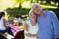 Happy senior couple embracing in park Royalty Free Stock Photo