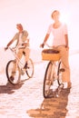 Happy senior couple going for a bike ride Royalty Free Stock Photo