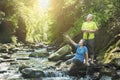 Happy Senior couple hiking in the nature park Royalty Free Stock Photo