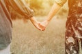 happy senior couple holding hands. hands of man and woman hold each other. romance and love and support in elderly family. faceles Royalty Free Stock Photo
