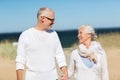 Happy senior couple holding hands on summer beach Royalty Free Stock Photo