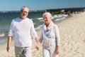 Happy senior couple holding hands on summer beach Royalty Free Stock Photo