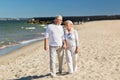 Happy senior couple holding hands on summer beach Royalty Free Stock Photo