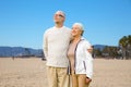 Happy senior couple hugging over venice beach Royalty Free Stock Photo