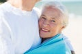 Happy senior couple hugging on summer beach Royalty Free Stock Photo