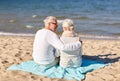 Happy senior couple hugging on summer beach Royalty Free Stock Photo