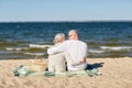 Happy senior couple hugging on summer beach Royalty Free Stock Photo