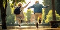 happy senior couple jumping in park Royalty Free Stock Photo