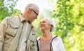 Happy senior couple over green natural background Royalty Free Stock Photo