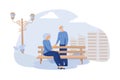 Happy senior couple sitting on bench in park isolated flat vector illustration Royalty Free Stock Photo