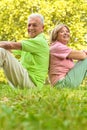 Happy senior couple sitting on grass Royalty Free Stock Photo