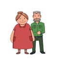 Happy senior couple smiling. Active lifestyle after retirement. Flat vector illustration. Isolated on white background.