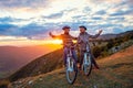 Happy senior couple on their bike. Bicycle, activity. Celebrating Royalty Free Stock Photo