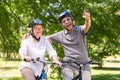 Happy senior couple on their bike Royalty Free Stock Photo