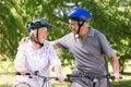 Happy senior couple on their bike Royalty Free Stock Photo