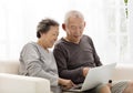 Happy Senior Couple Using Laptop on sofa Royalty Free Stock Photo
