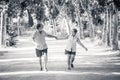 Happy senior couple walking and enjoying life outdoors Royalty Free Stock Photo