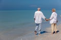 Happy Senior Couple Walking Holding Hands Tropical Beach Royalty Free Stock Photo