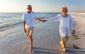 Happy Senior Couple Walking Holding Hands Tropical Beach Royalty Free Stock Photo