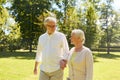 Happy senior couple walking at summer city park Royalty Free Stock Photo