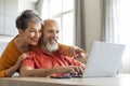 Happy senior couple websurfing on laptop together while relaxing at home Royalty Free Stock Photo